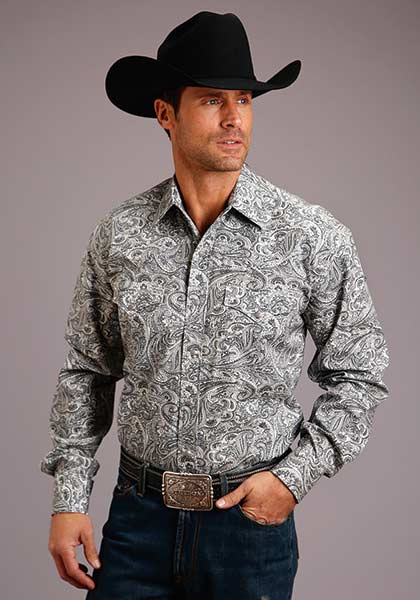Stetson Grey Saddle Paisley Western Shirt- Big & Tall, - Men's Western ...