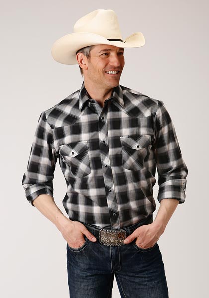 Roper Plaid Long Sleeve Snap Front Western Shirt - Black- Big & Tall,- Men's Western Shirts | Spur Western Wear