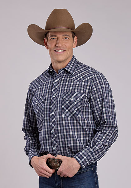 Roper Plaid Long Sleeve Snap Front Western Shirt - Navy, - Men's Western Shirts | Spur Western Wear