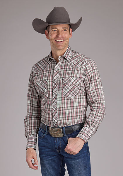 Roper Plaid Long Sleeve Snap Front Western Shirt - White, Red & Grey - Men's Western Shirts | Spur Western Wear