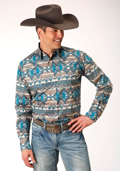 Roper Khaki Aztec Long-Sleeve Snap Front Western Shirt    - Men's Western Shirts | Spur Western Wear