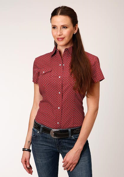 Roper Poplin Short Sleeve Snap Front Western Shirt - Red- Ladies' Western Shirts | Spur Western Wear