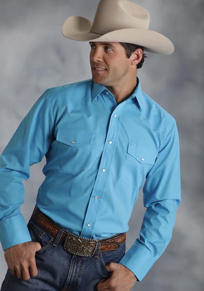 Roper Poplin Long Sleeve Snap Front Western Shirt -Navy Blue - Big & Tall - Men's Western Shirts | Spur Western Wear