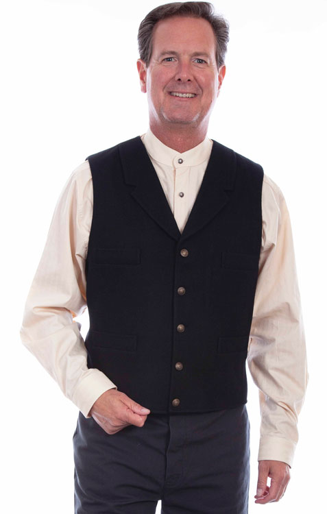 Scully Notched Lapel Wool Blend Black Vest,  Men's Old West Vests and Jackets | Spur Western Wear