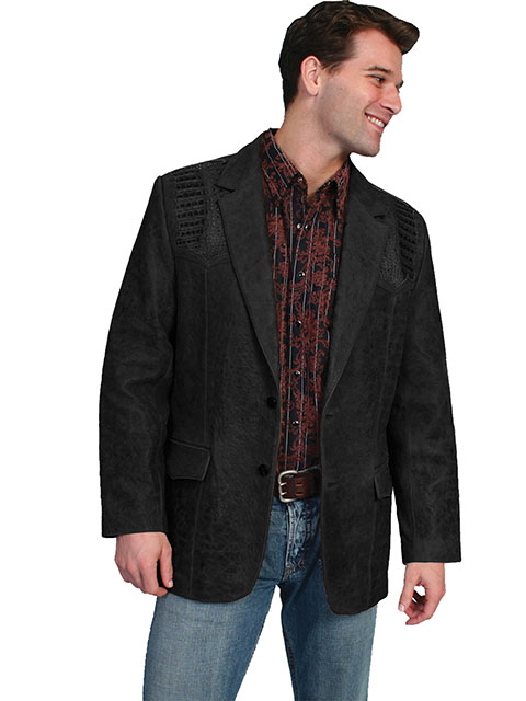 Scully Leather Western Blazer with Ostrich Trim - Black Cherry - Men's Leather Western Vests and Jackets | Spur Western Wear