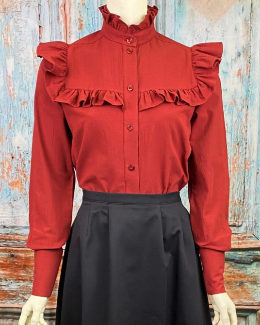 Frontier Classics "Emma" Blouse - Burgandy ,The "Amarillo"Bib shirt for Ladies, - Ladies' Old West Clothing, Vintage clothing, Spur Western Wear