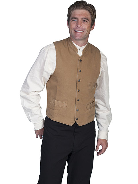 Scully Stand Up Collar Canvas Vest - Brown - Men's Old West Vests and Jackets | Spur Western Wear