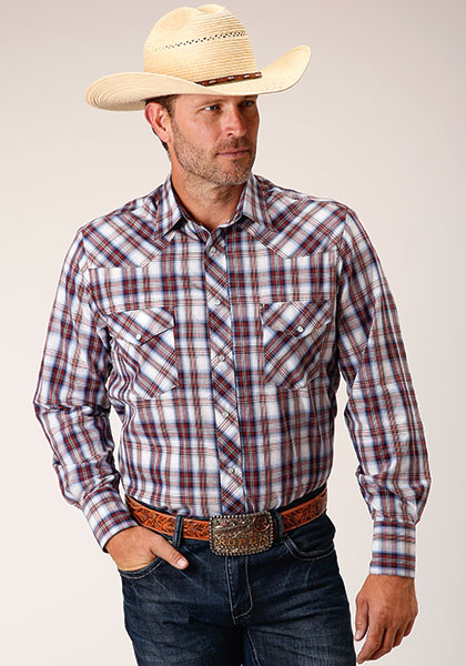 Roper Plaid Long Sleeve Snap Front Western Shirt - Wine - Big & Tall ,- Men's Western Shirts | Spur Western Wear