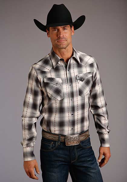 Stetson Dobby Plaid Long Sleeve Western Shirt ,- Men's Western Shirts ...