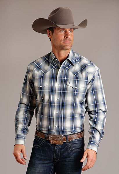 Stetson Blue Plaid Long Sleeve Snap Front Western Shirt , - Men's ...