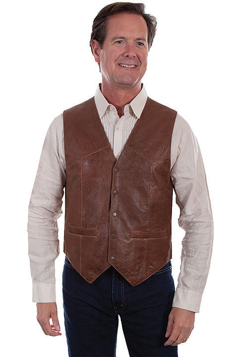 Scully Vintage Leather Western Vest - Brown - Men's Leather Western Vests and Jackets | Spur Western Wear