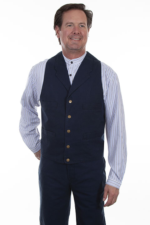 Scully Notched Lapel Canvas Duckins Vest - Navy - Men's Old West Vests and Jackets | Spur Western Wear