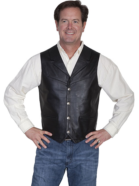 Scully Lambskin Button Front Western Vest - Black - Style# 12-504-144BLK, - Men's Leather Western Vests and Jackets | Spur Western Wear