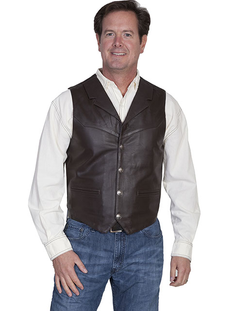 Scully Lambskin Button Front Western Vest - Brown Style# 12-504-143BR, - Men's Leather Western Vests and Jackets | Spur Western Wear