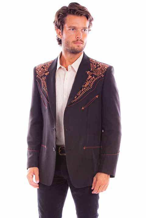 Scully Embroidered Sport Coat - Black withBrown- Men's Western Suit ...