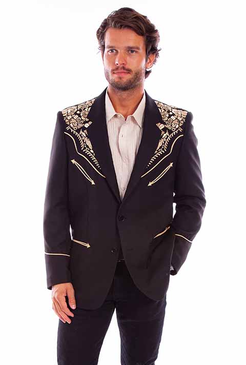 Scully Embroidered Sport Coat - Black with Gold - Men's Western Suit ...