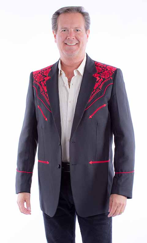 Scully Embroidered Sport Coat - Black with Red- Men's Western Suit ...