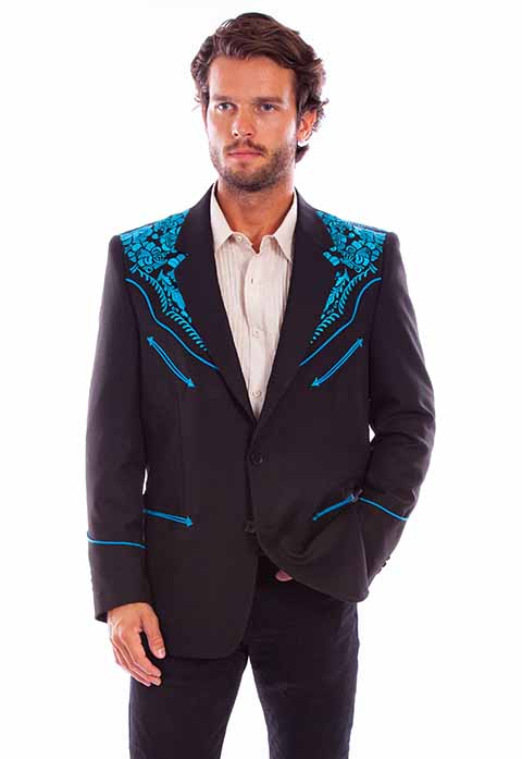 Scully Embroidered Sport Coat - Black with Turquoise- Men's Western Suit Coats, Suit Pants, Sport Coats, Blazers | Spur Western Wear