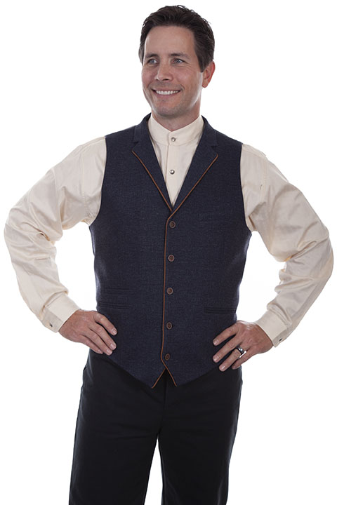 Scully Notched Lapel  Navy Vest - Style# 12-RW313BLU,  Men's Old West Vests and Jackets | Spur Western Wear