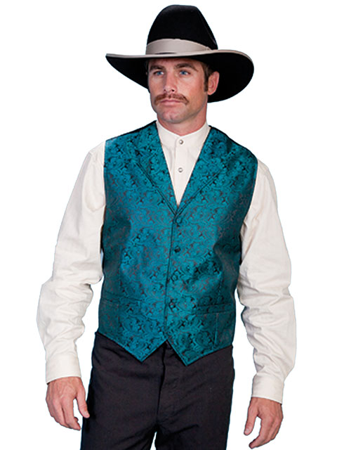 Scully Notched Lapel Paisley Vest - Teal - Men's Old West Vests and Jackets | Spur Western Wear
