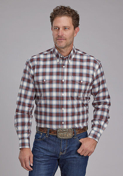 Roper Brown Plaid Long Sleeve Button Front Western Shirt  - Big & Tall , - Men's Western Shirts | Spur Western Wear