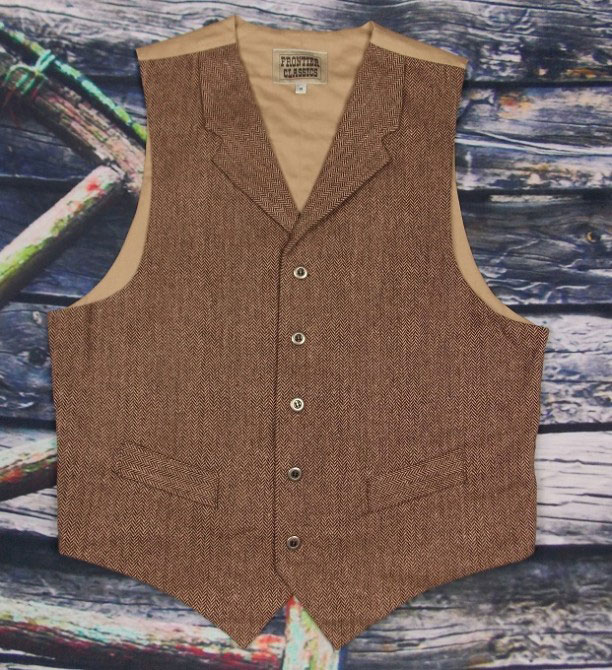 Old West Cattle Baron Vest In Brown Herringbone in tall sizes , Men's Old West Vests and Jackets | Spur Western Wear