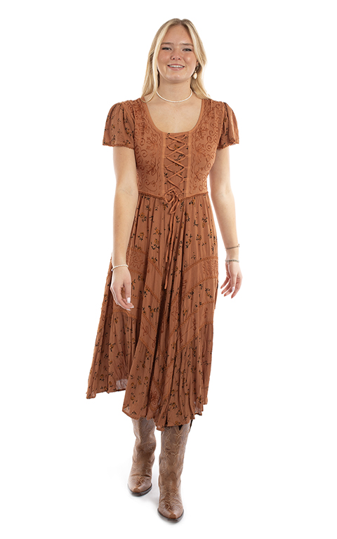 Scully Honey Creek Capsleeve Lace Front Dress -HC959Rust,- Ladies' Western Skirts And Dresses | Spur Western Wear