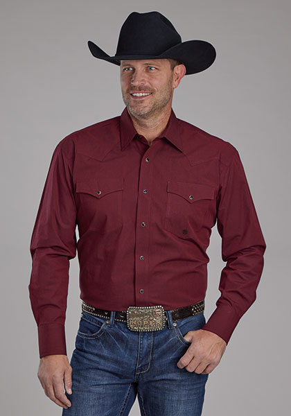 Roper Poplin Long Sleeve Two Pocket Snap Front Western Shirt -Red - Men's Western Shirts | Spur Western Wear