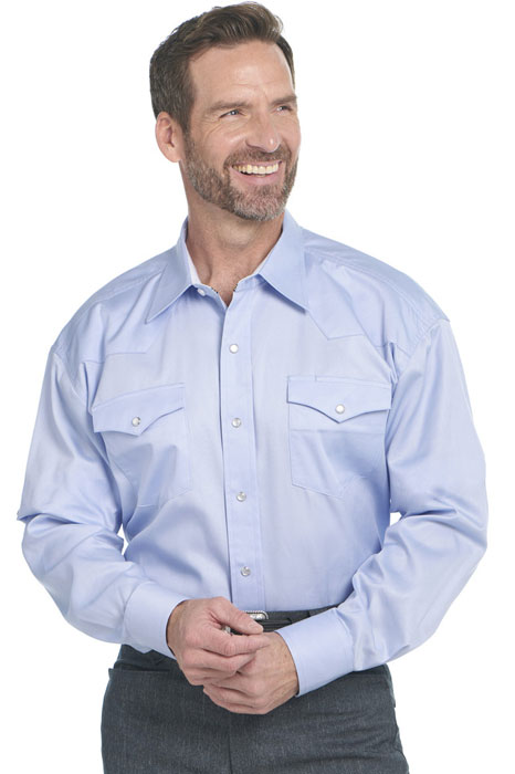 This Circle S Western Dress Shirt  has a one Point Point Curved Front And Back Yokes. Flap Snap Pockets. Snap Front. Snap Cuffs.  100 % Cotton Poplin.- Men's Western Shirts | Spur Western Wear