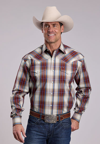 Stetson Wine Plaid Long Sleeve Snap Front Western Shirt  , - Men's Western Shirts | Spur Western Wear