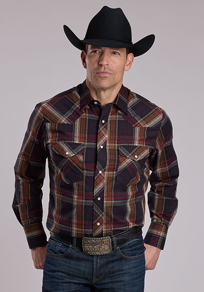 Roper Plaid Long Sleeve Snap Front Western Shirt -Brown Plaid - Men's Western Shirts | Spur Western Wear