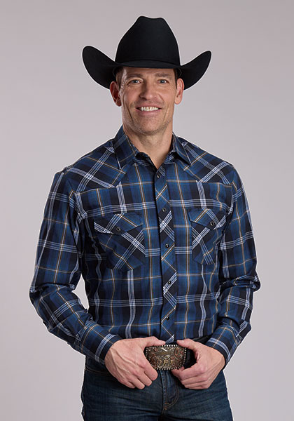 Roper Plaid Long Sleeve Snap Front Western Shirt -Blue Plaid - Men's Western Shirts | Spur Western Wear