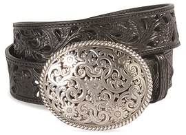 Tony Lama Floral Filigree Ladies Belt-Black